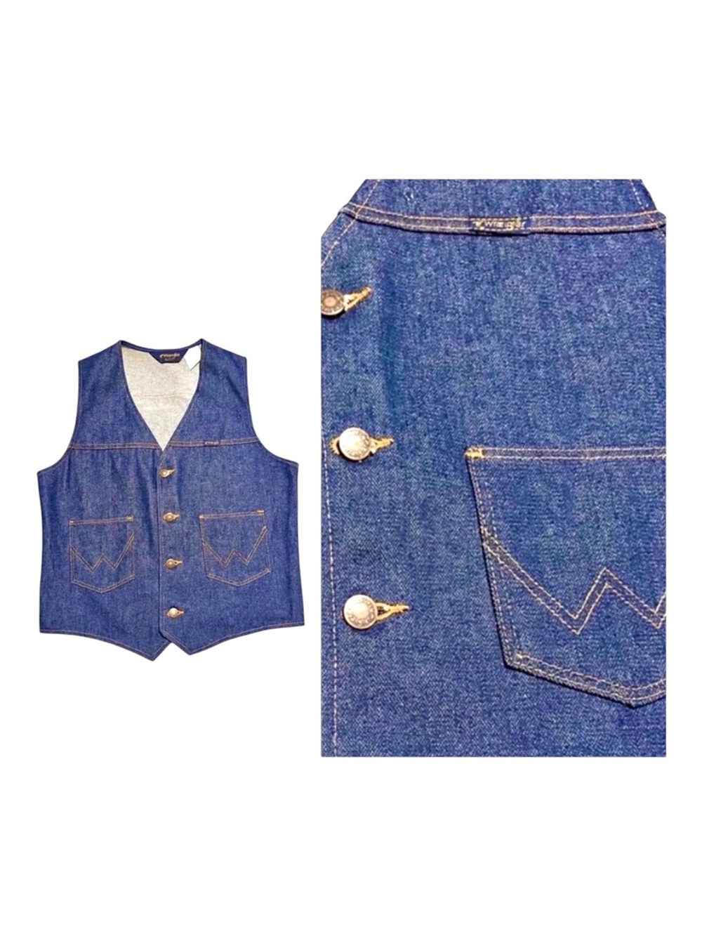 Vintage Wrangler 70s Classic Denim Vest with Contrast Stitching - Blue